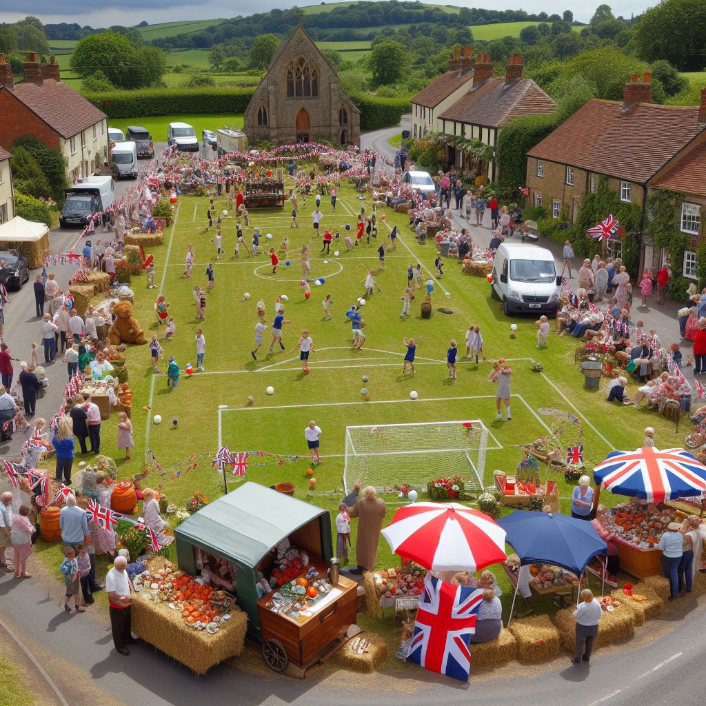 A village green transformed into a football match